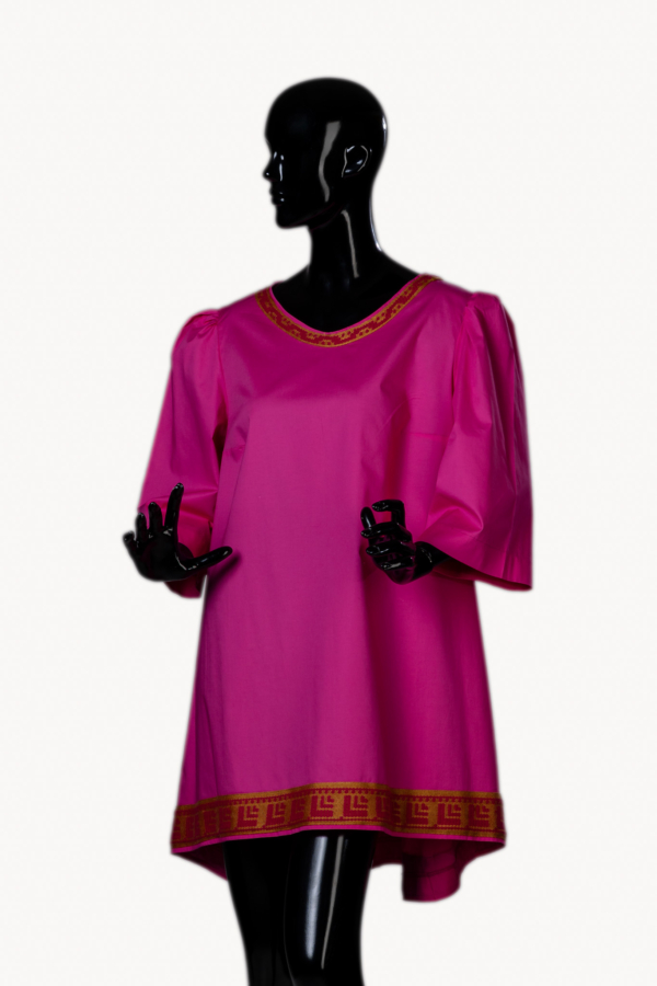 Oversized Μπλούζα με Χειροποίητο Υφαντό Κέντημα "Fuchsia Étoile"