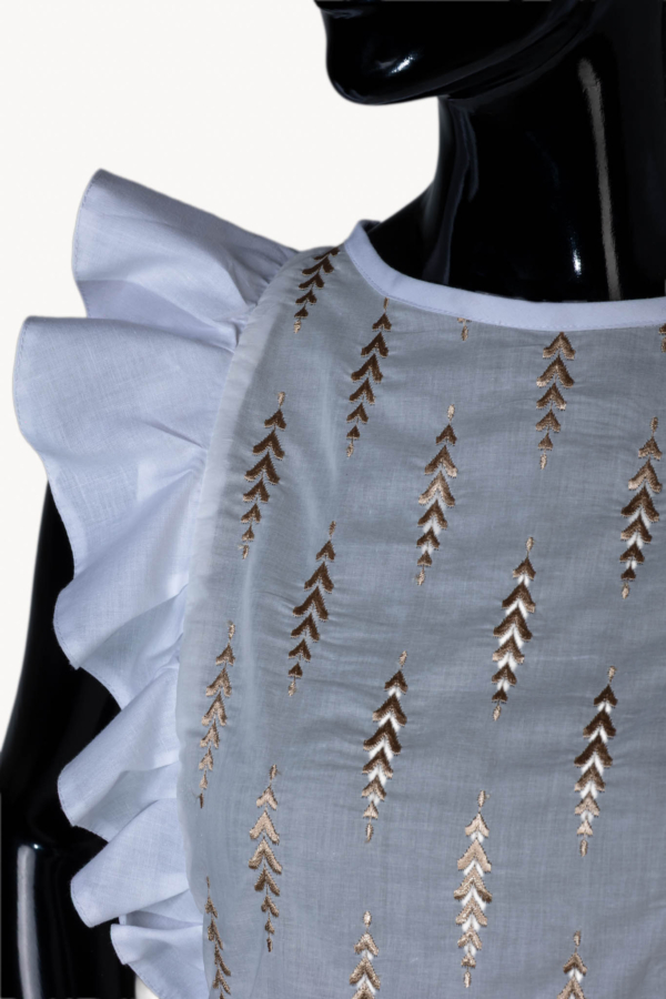 Handmade women’s cotton top with ruffle and gold embroidery