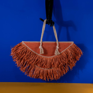 Handmade woven raffia tote bag with fringe “Aurelia Fringe Raffia Tote”